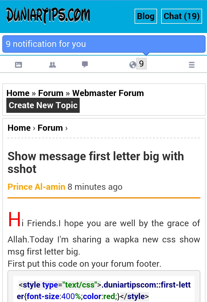 Show message first letter big with sshot
