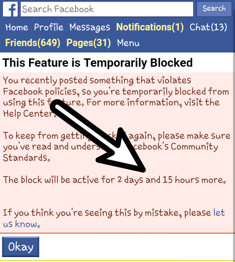 Temporarily Blocked You recently posted something that violates Facebook po...