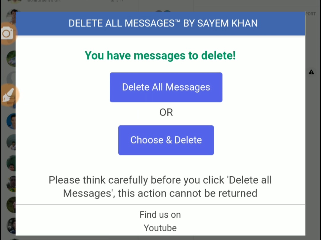 ফেসবুকের সকল মেসেজ এক ক্লিকে ডিলিট করুন। Delete all facebook messages in one click with Android and pc.