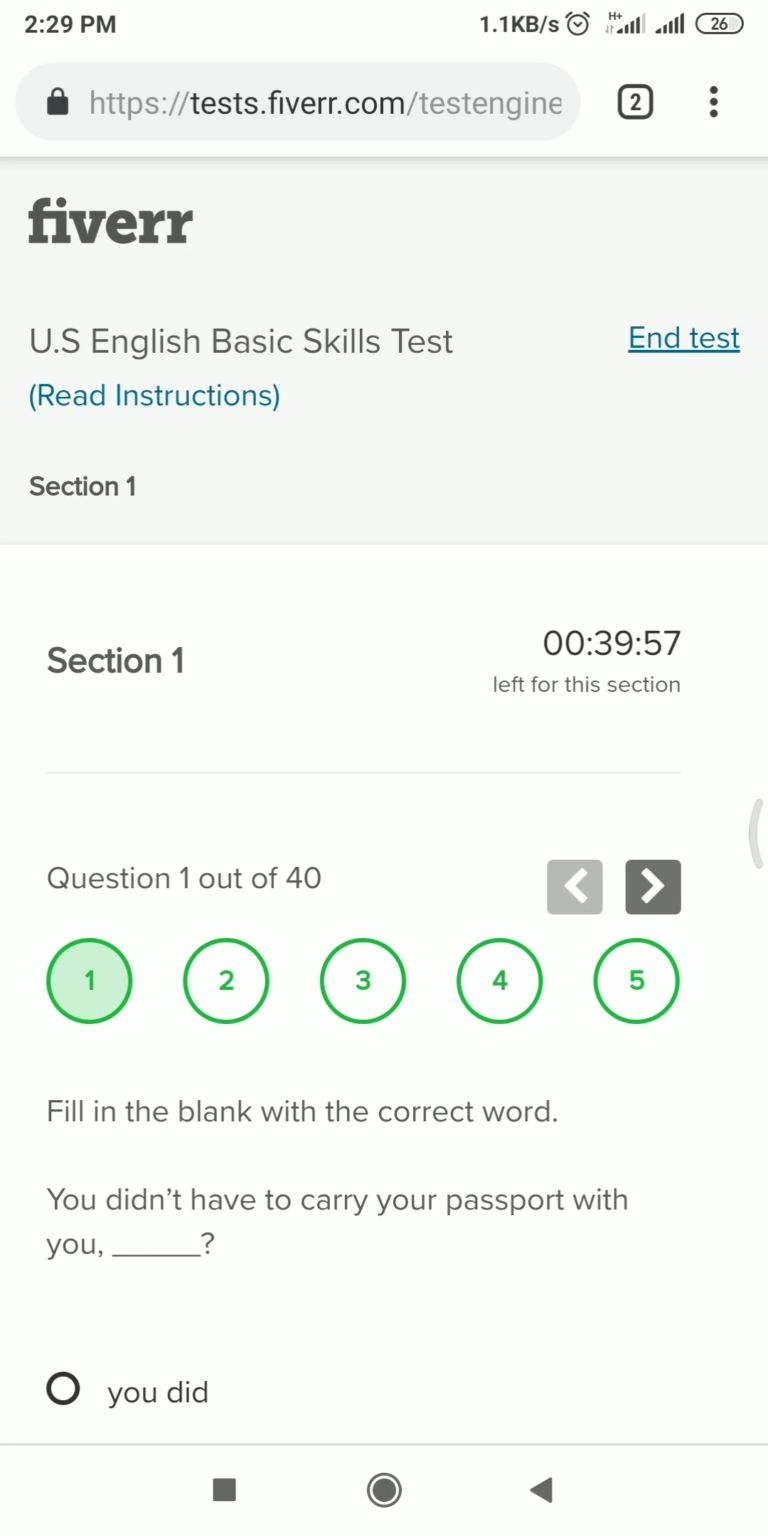 Fiverr Basic English Test. যারা ফাইভারে কাজ করতে চান তাদের জন্য