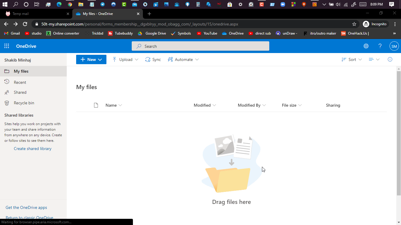onedrive for business mac loading