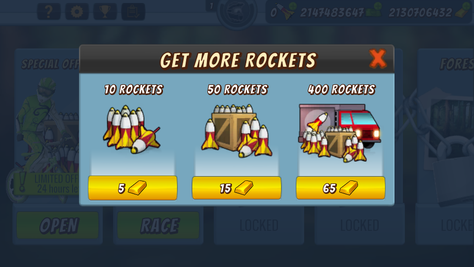 With this Coin / Cash you can buy as many Rockets as you want. Buy Unlimited Rockets and bet on losing all the games.
