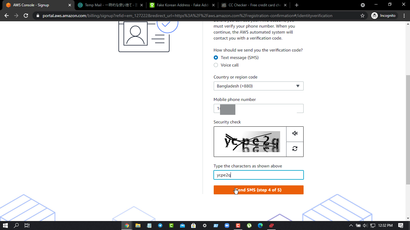Then in Number Verification you select your Country Name and fill up the Captcha with your own number