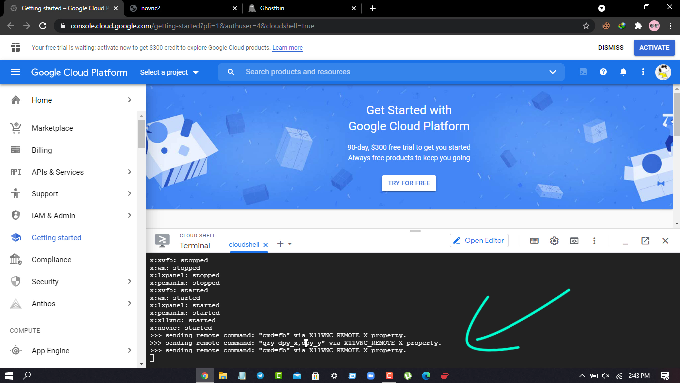 If this code appears in Google Cloud, then go to that tab and see that Ubuntu has started