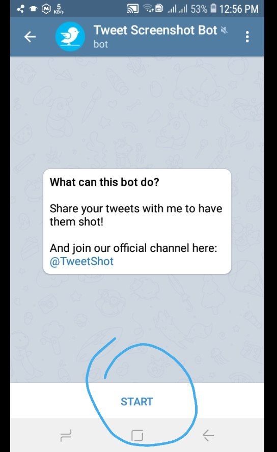 The Twitter screenshot message with the Telegram bot