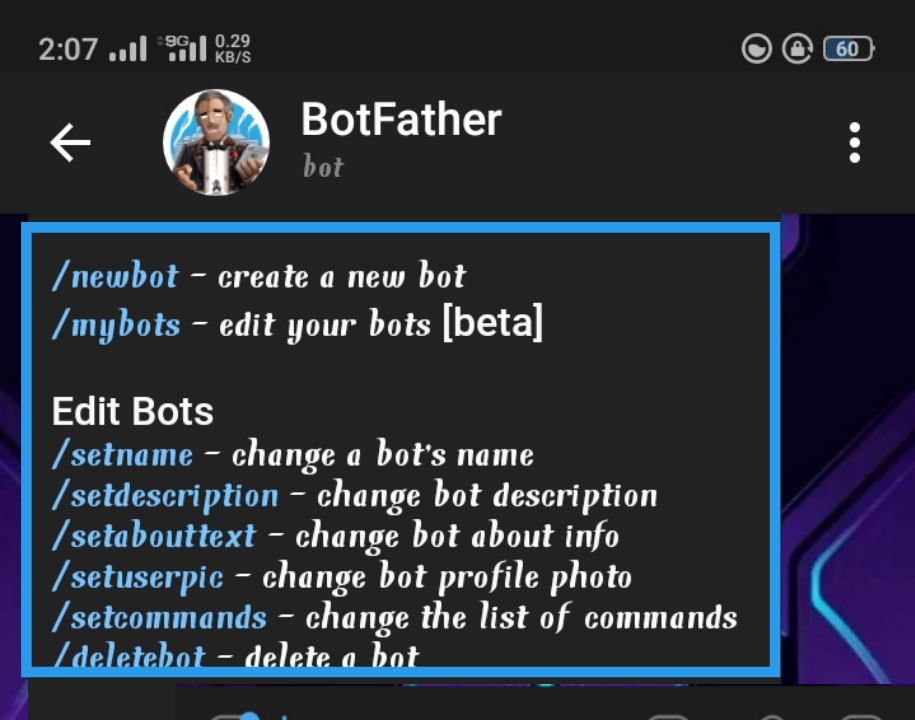 Создание бота telegram botfather