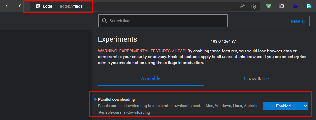 edge and chrome flags experiemnet feature