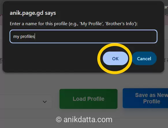 Click Save as New Profile