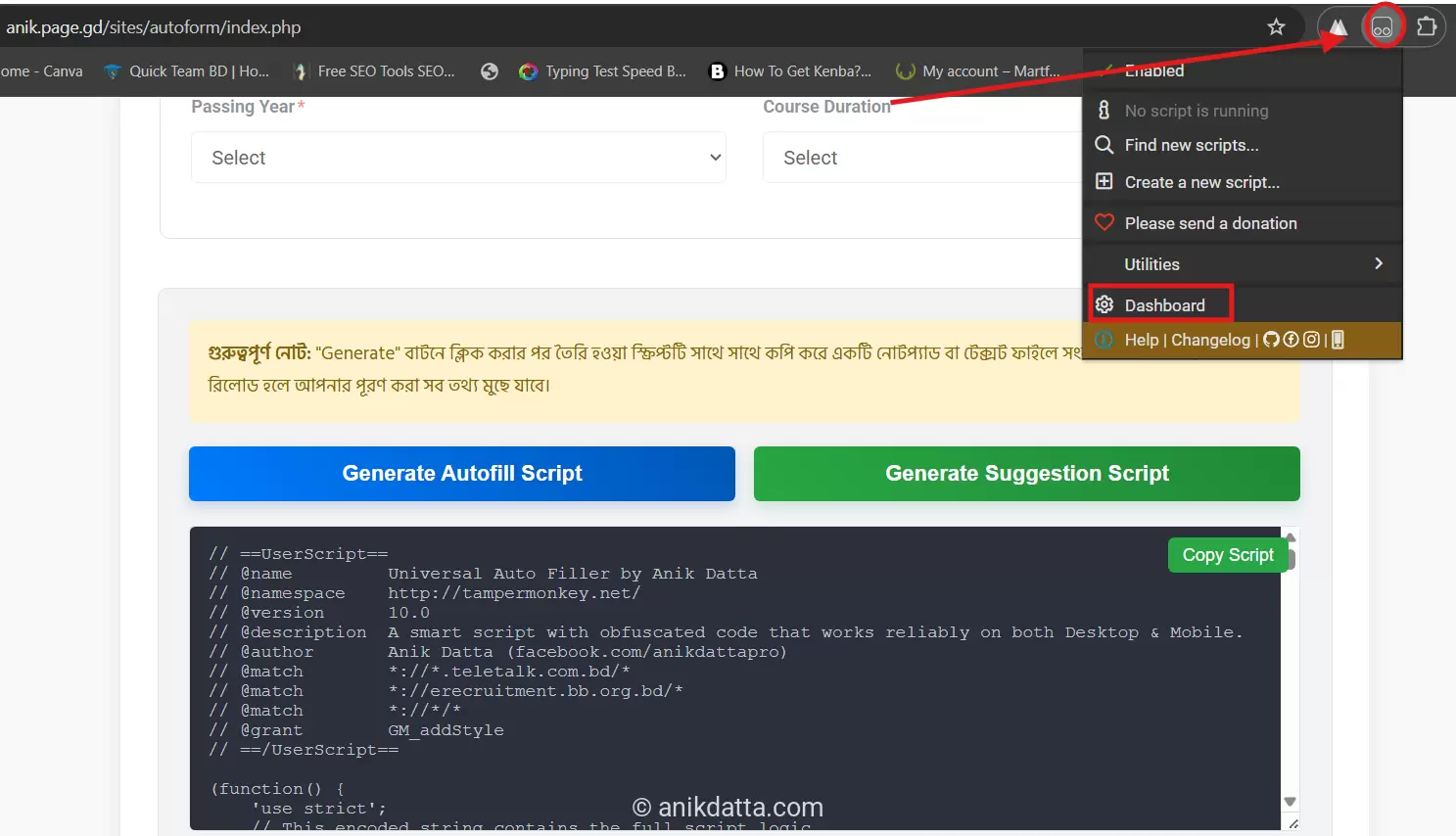 Go to Tampermonkey Dashboard