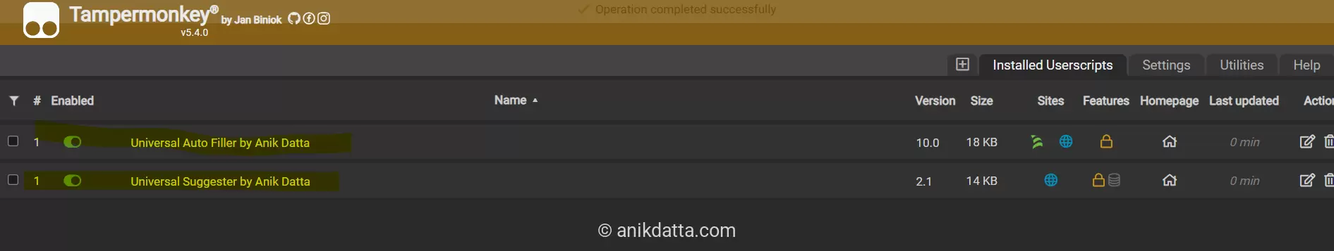 Both scripts installed successfully
