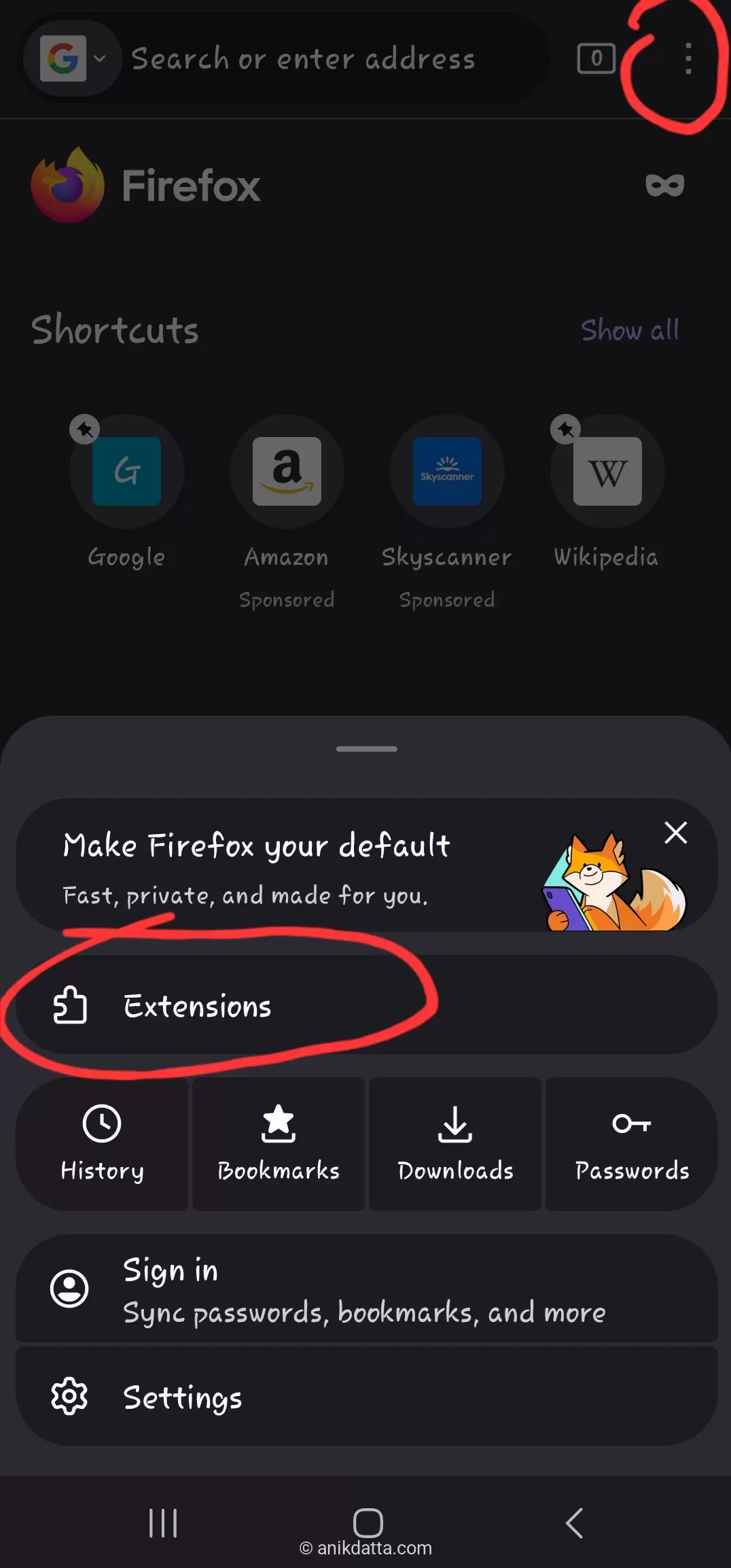 Firefox Menu on Mobile