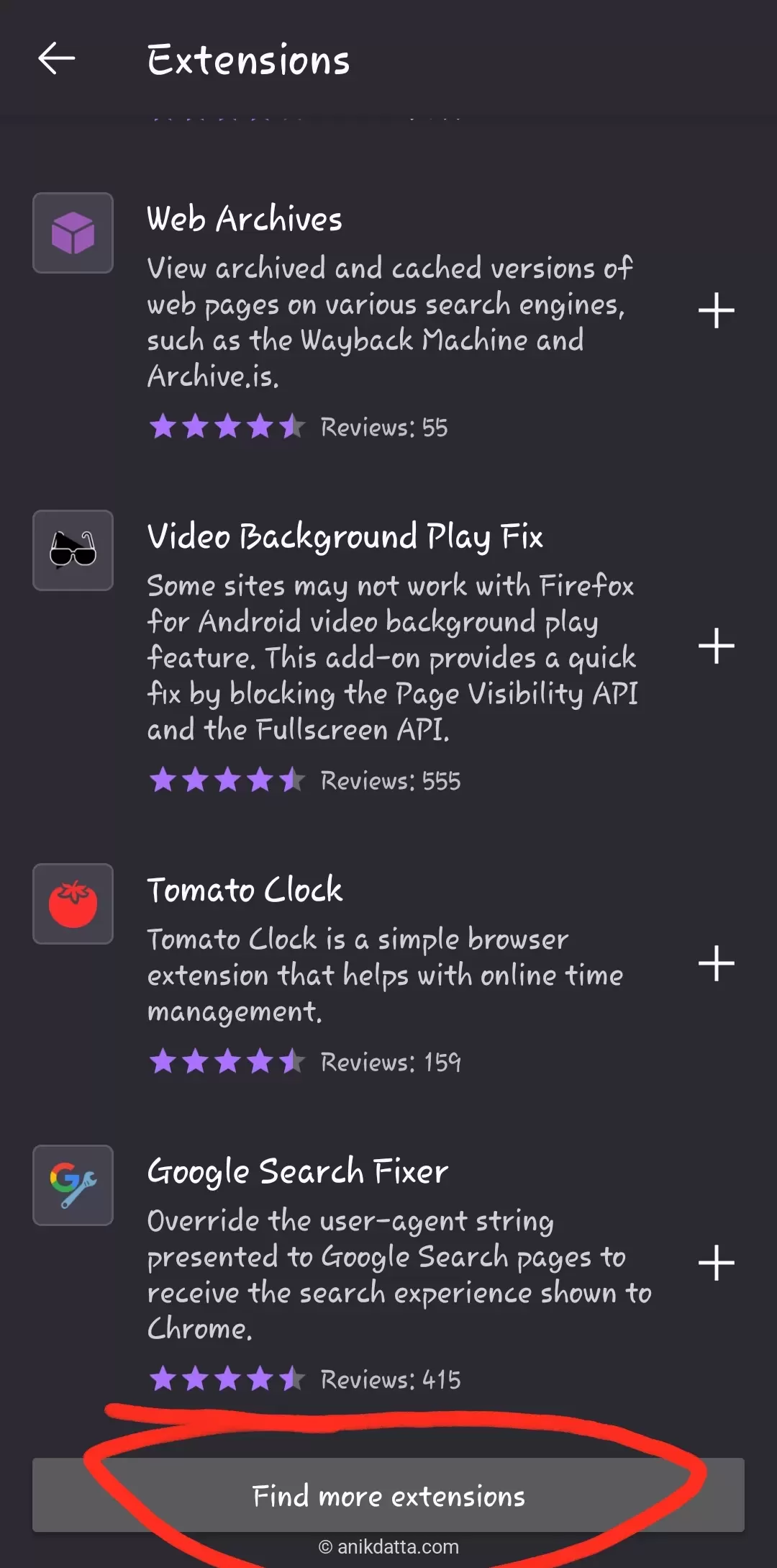 Add-ons menu