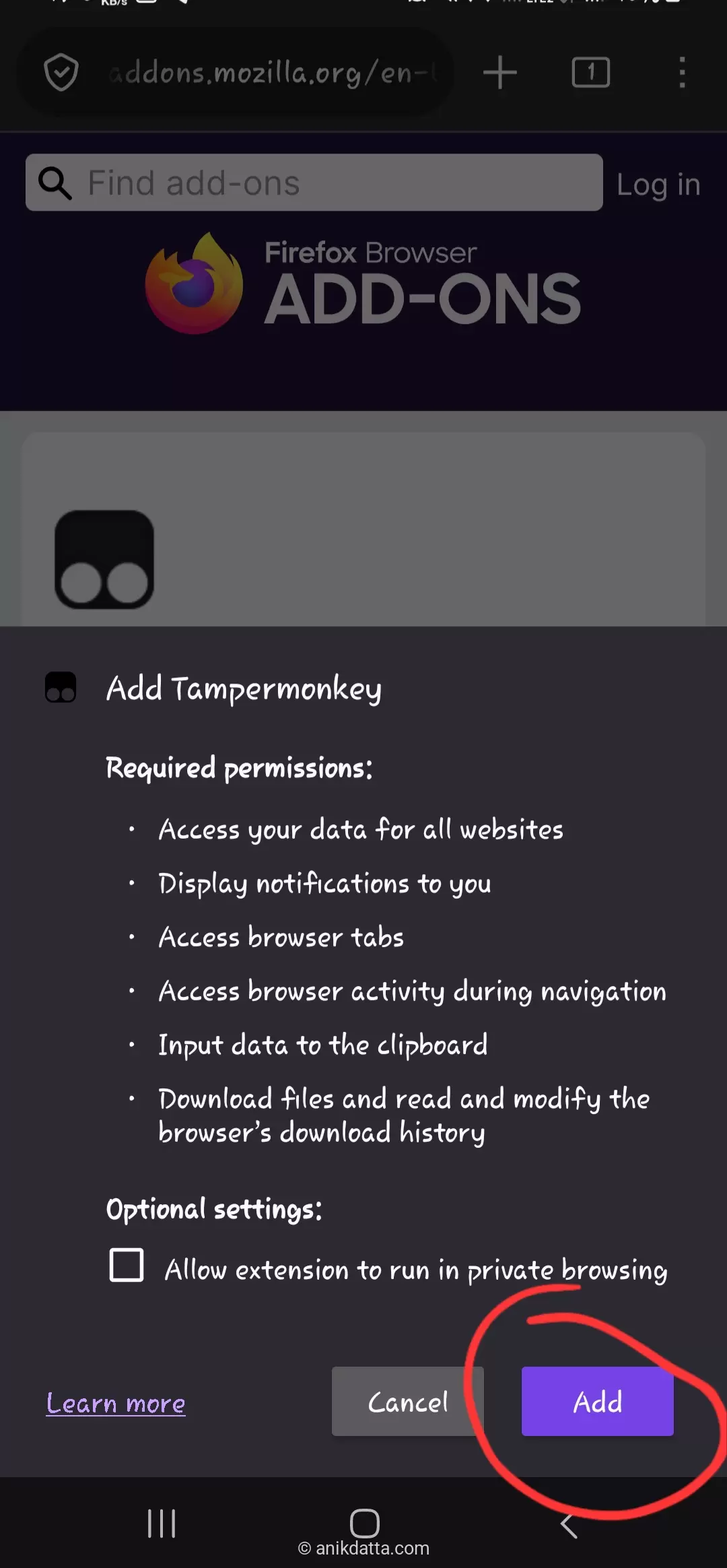 Confirm Add-on installation