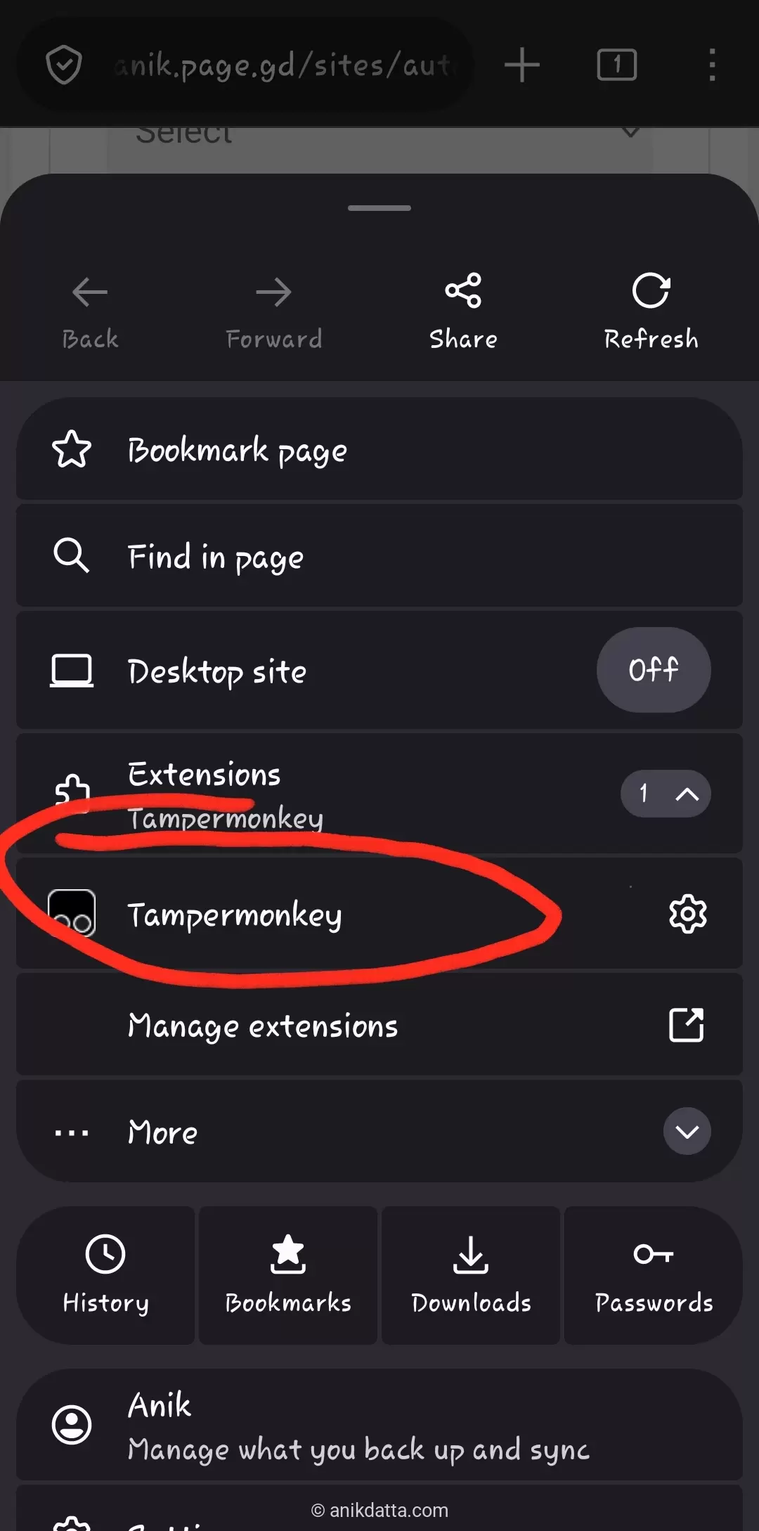 Go to Tampermonkey Dashboard on Mobile
