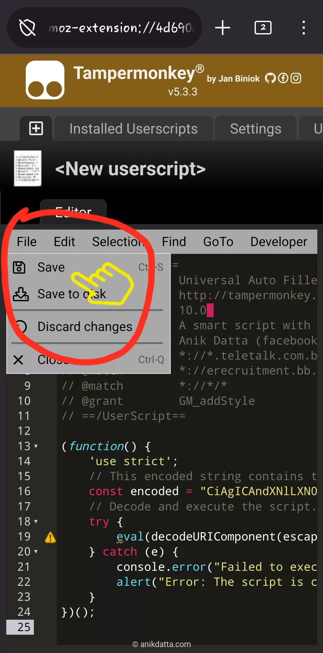 Save script on mobile