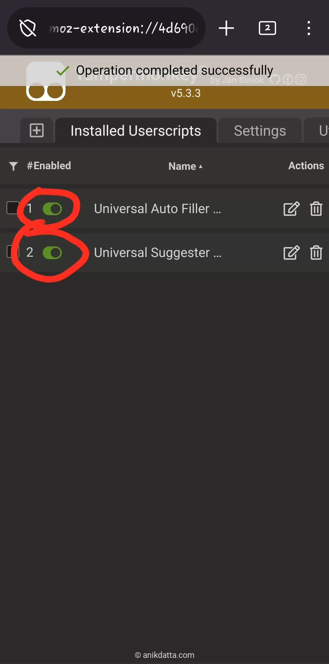 Both scripts installed on mobile
