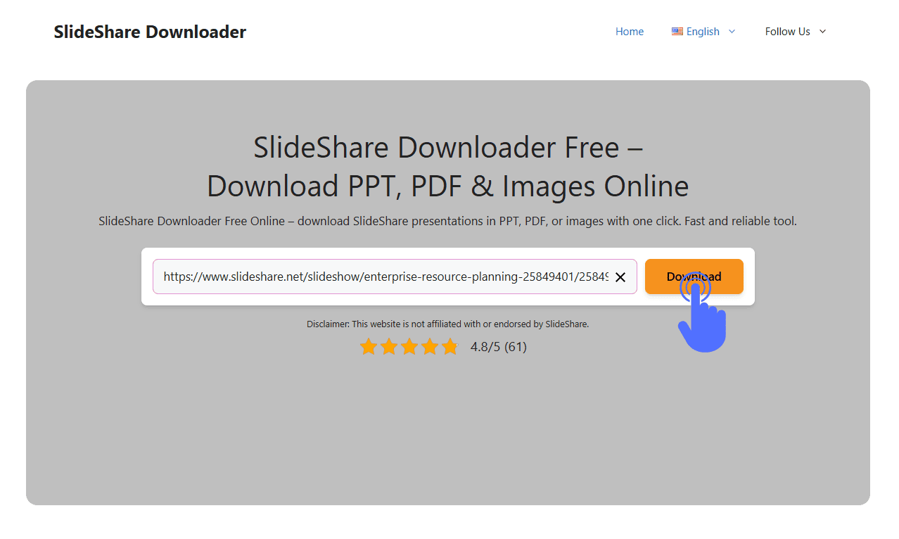 Pasting link to Slideshare Downloader