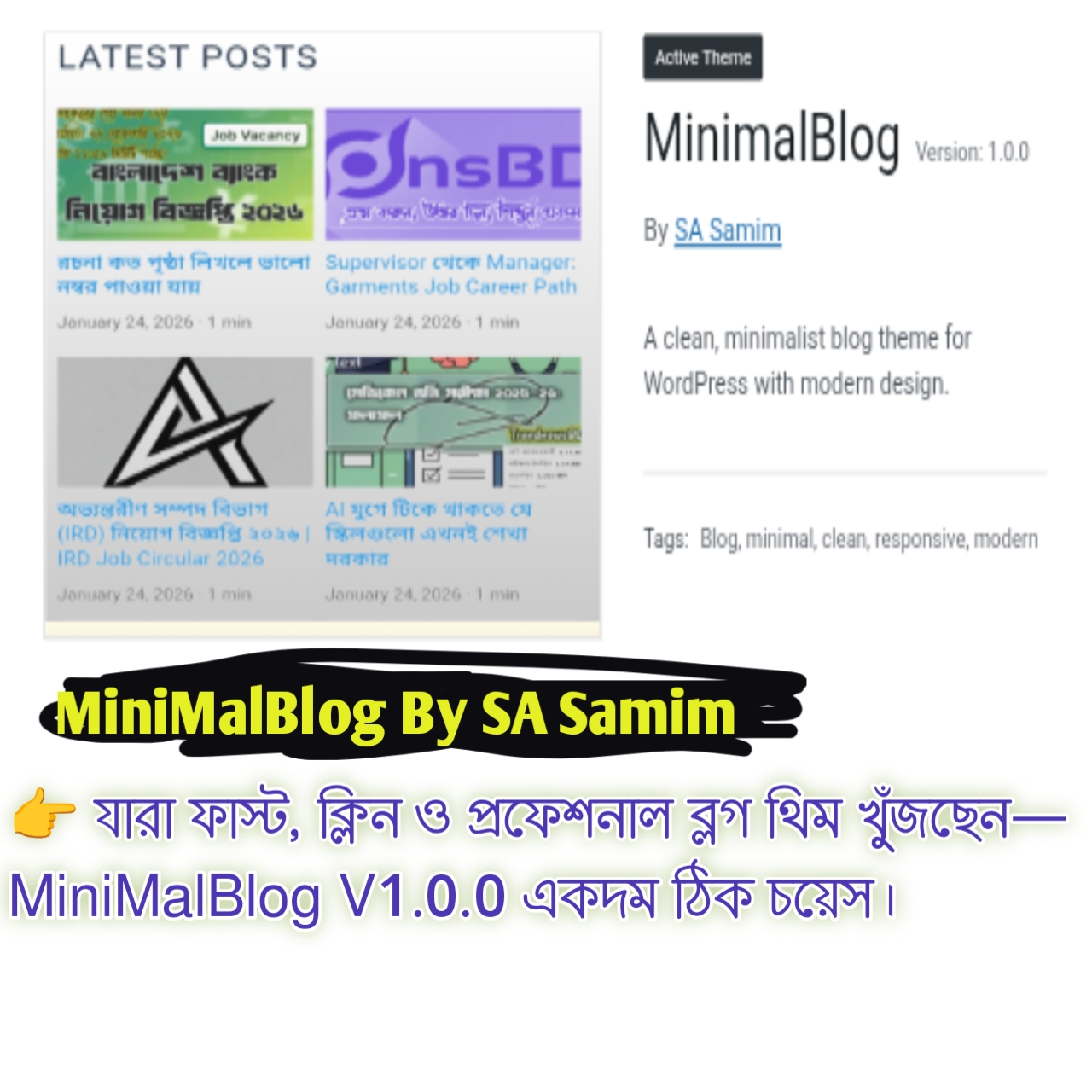 নিয়ে নিন দারুন একটি ওয়ার্ডপ্রেস ব্লগার থিম: MiniMalBlog V1.0.0