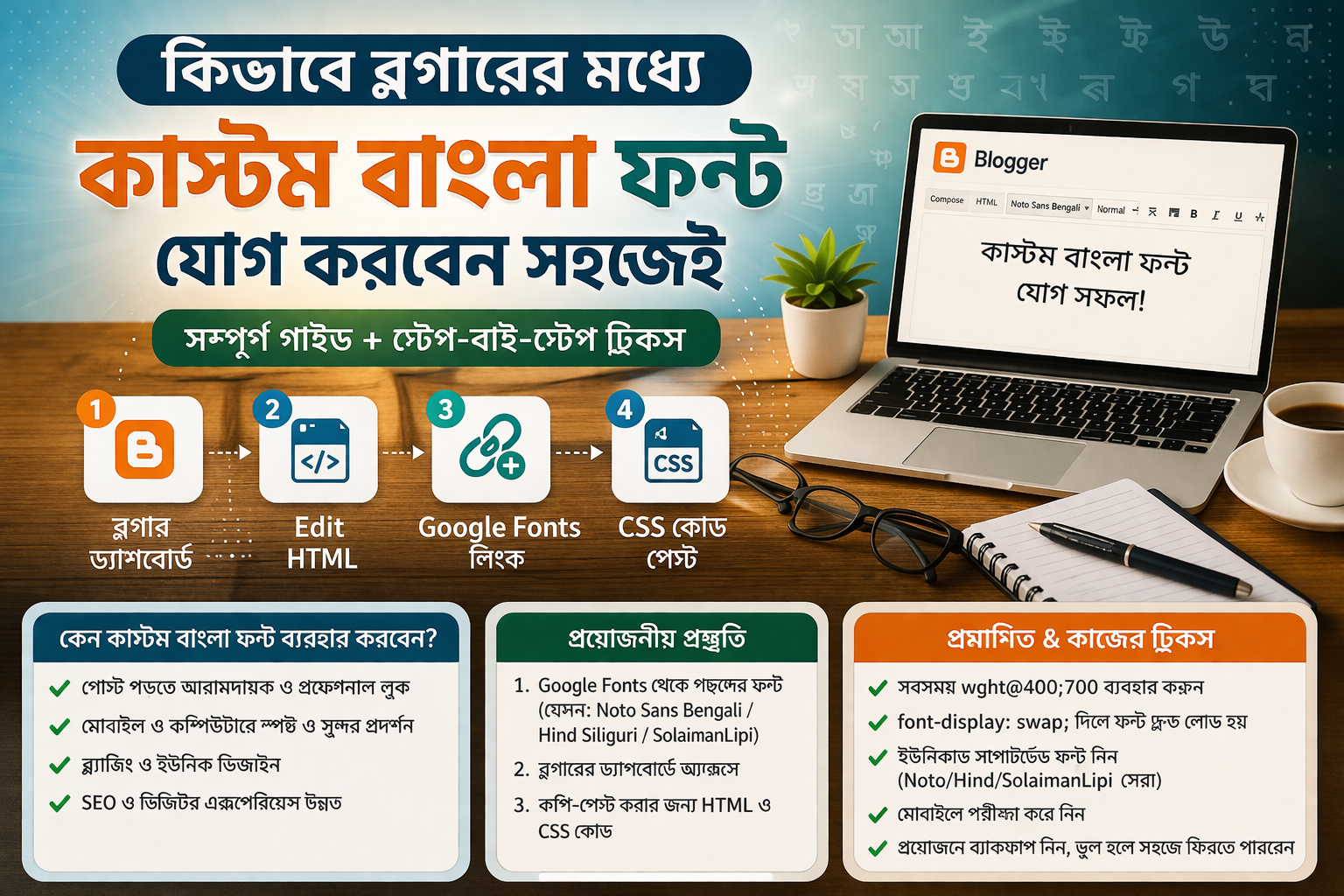 Blogger কিভাবে ব্লগারের মধ্যে কাস্টম বাংলা ফন্ট যোগ করবেন সহজেই