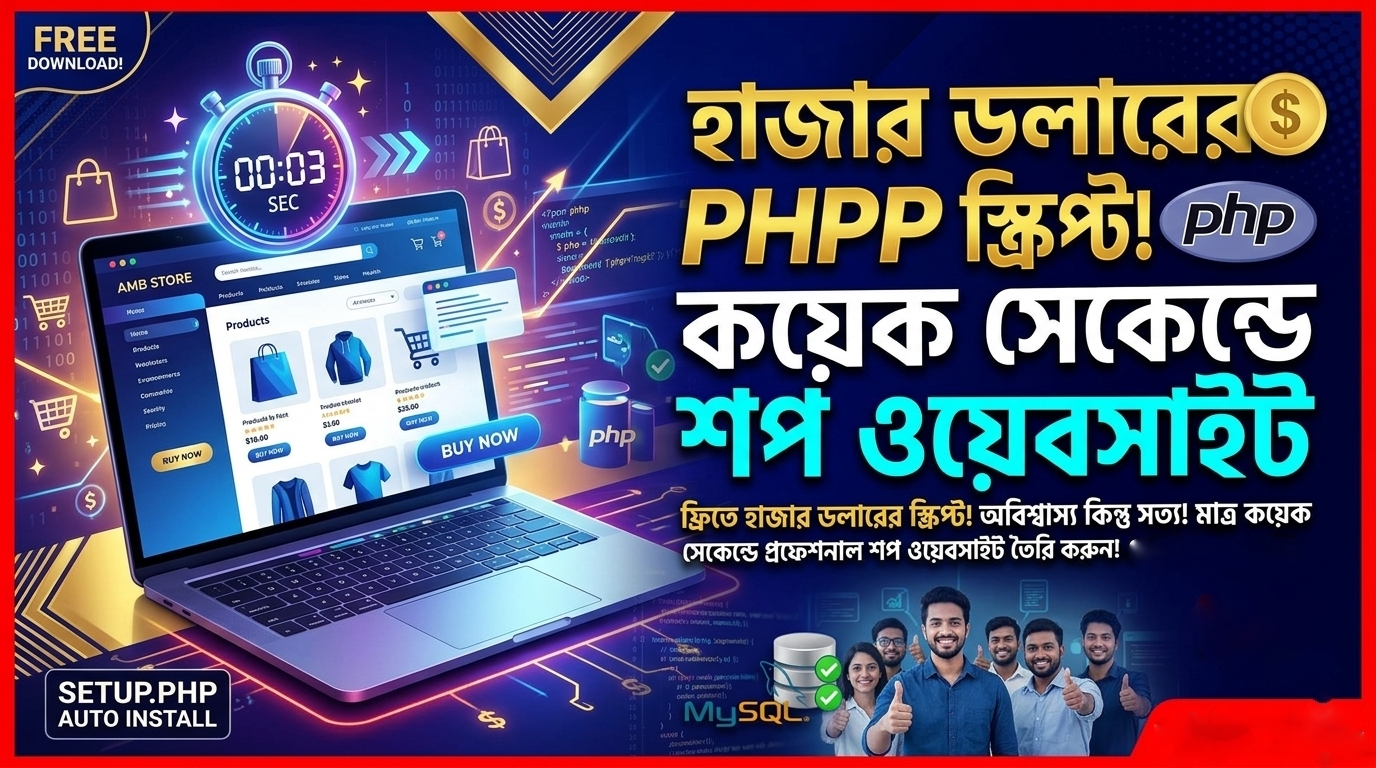 ফ্রি তে হাজার ডলার এর স্ক্রিপ্ট ব্যাবহার করে মাত্র কয়েক সেকেন্ড এ প্রফেশনাল php কমার্শিয়াল  ওয়েবসাইট তৈরী করে নেন। [Daraz এর অল্টারনেটিভ]