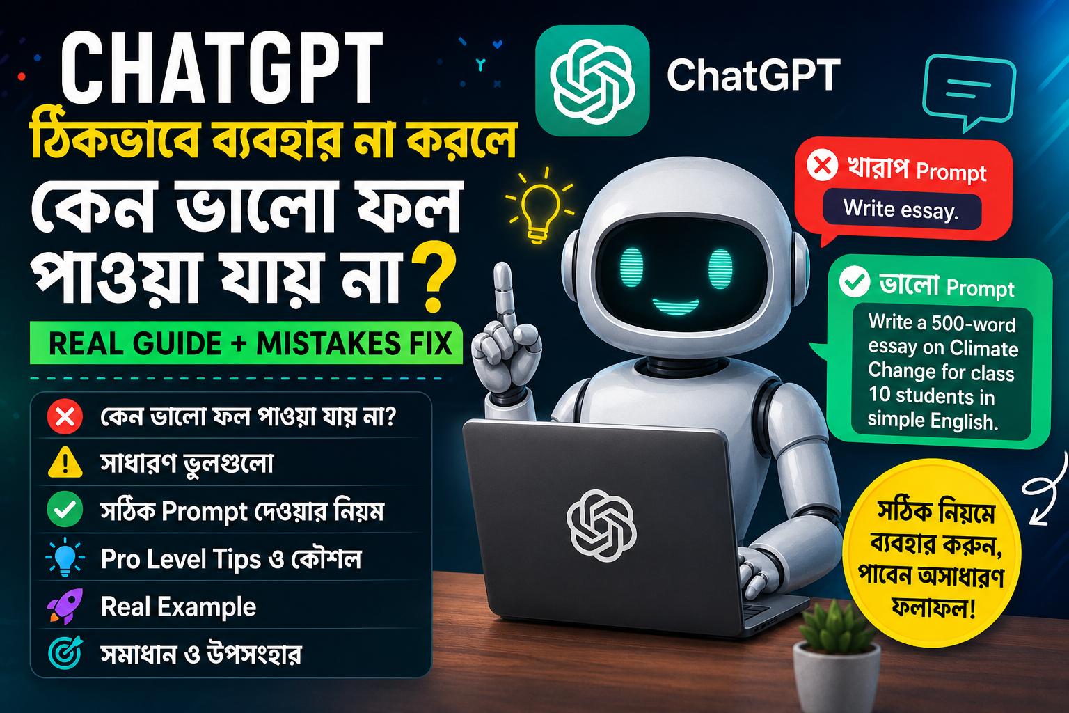 ChatGPT ঠিকভাবে ব্যবহার না করলে কেন ভালো ফল পাওয়া যায় না? (Real Guide + Mistakes Fix)