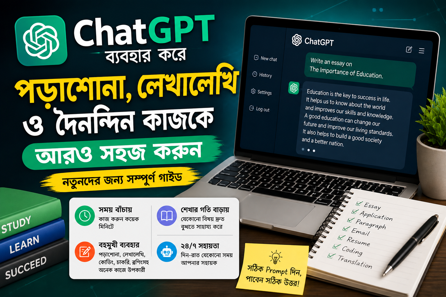 ChatGPT ব্যবহার করে পড়াশোনা, লেখালেখি ও দৈনন্দিন কাজকে আরও সহজ করুন | নতুনদের জন্য সম্পূর্ণ গাইড