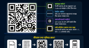 📱 QR Code-এর ভেতরে আসলে কী থাকে? কালো-সাদা বক্সগুলো কীভাবে তথ্য লুকিয়ে রাখে?