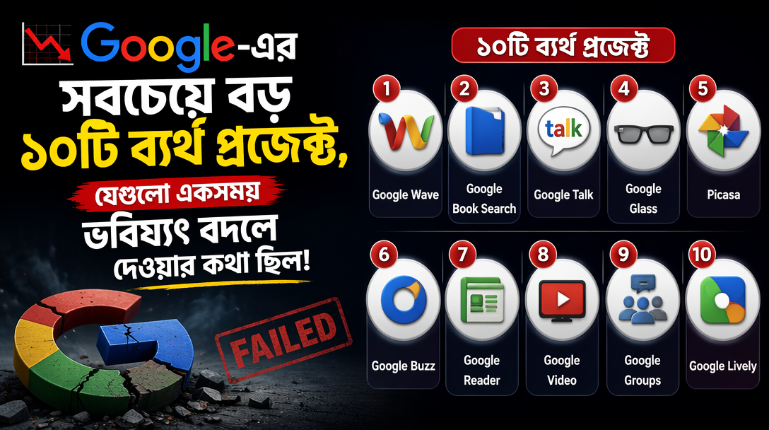 📉 Google-এর সবচেয়ে বড় ১০টি ব্যর্থ প্রজেক্ট, যেগুলো একসময় ভবিষ্যৎ বদলে দেওয়ার কথা ছিল!