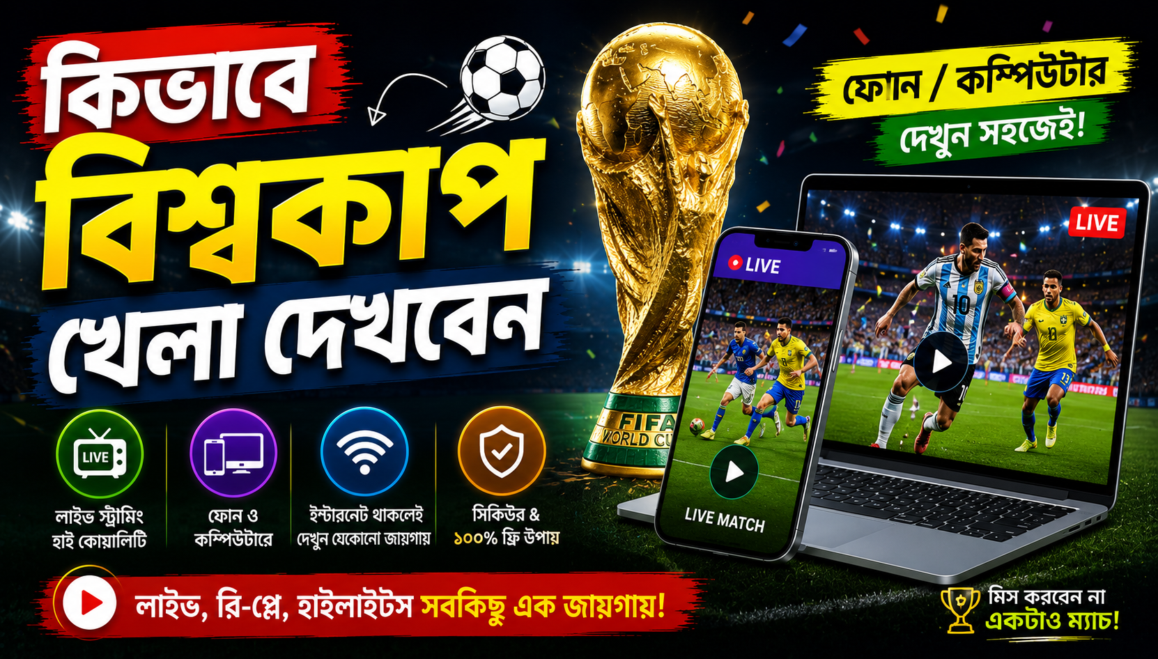 কিভাবে বিশ্বকাপ খেলা দেখবেন। [মোবাইলে এবং পিসিতে]