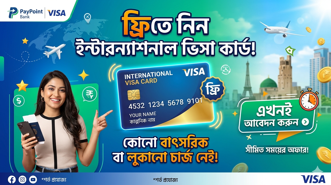 ফ্রি তে নিয়ে নিন 10$ মূল্যের ইন্টারন্যাশনাল VISA ডেবিট কার্ড (সীমিত সময় )