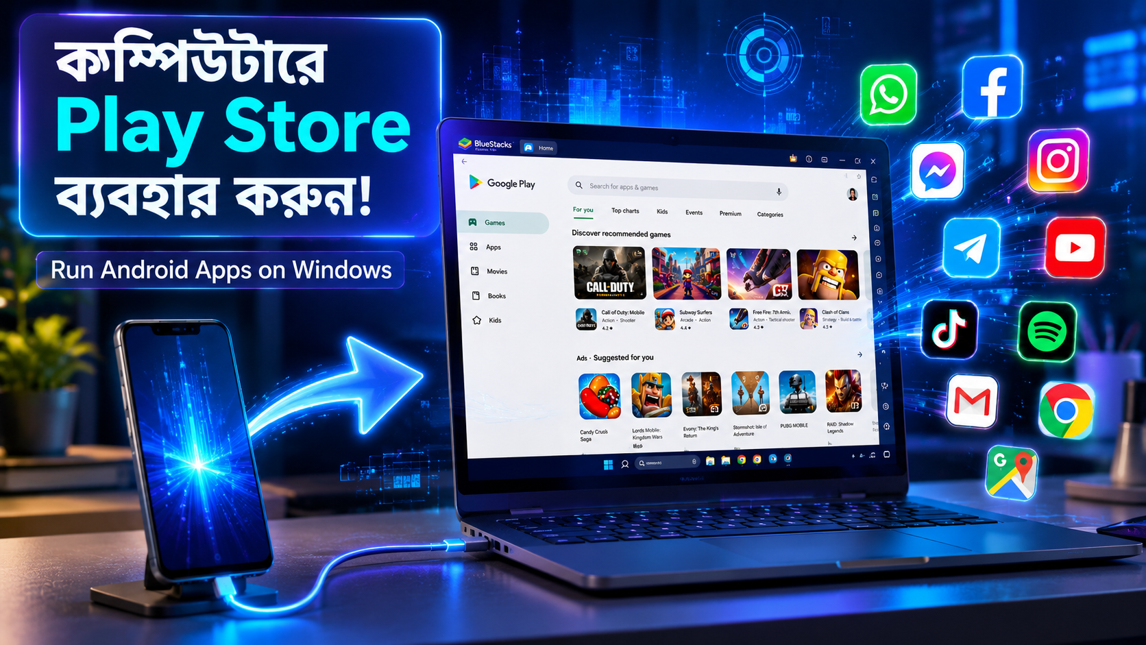 কম্পিউটারে মোবাইলের মতো Play Store ব্যবহার করুন! যেকোনো Android অ্যাপ চালান খুব সহজেই