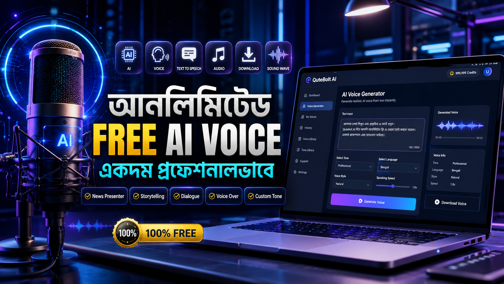 আনলিমিটেড ফ্রি AI Voice Generate করুন একদম প্রফেশনালভাবে | মোবাইল ও কম্পিউটার থেকে সহজ উপায়