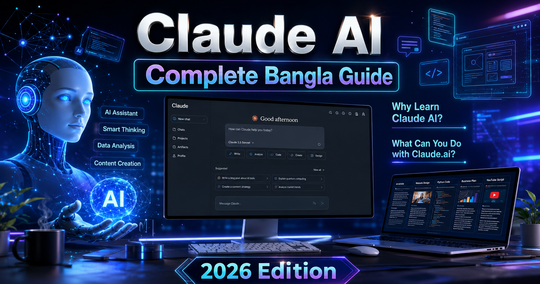 Claude AI কেন শিখবেন? Claude.ai দিয়ে কী কী করা যায়? সম্পূর্ণ বাংলা গাইড (২০২৬)