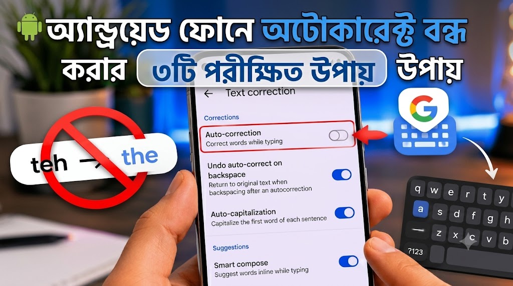 অ্যান্ড্রয়েড ফোনে অটোকারেক্ট বন্ধ করার ৩টি সহজ ও পরীক্ষিত উপায়