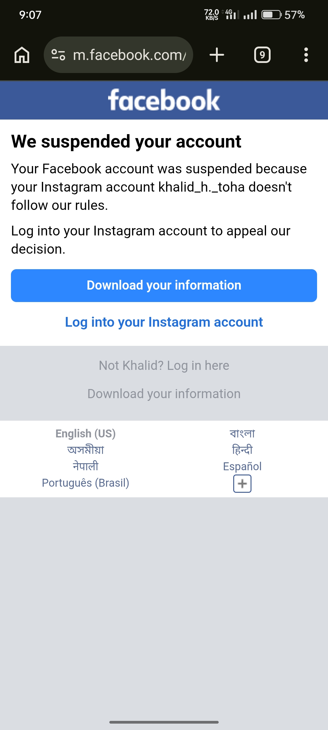 Facebook/Instagram disabled/suspension problem