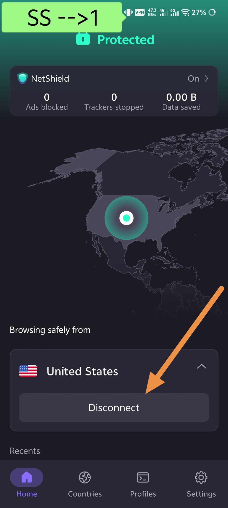 USA সার্ভারে কানেক্টেড VPN