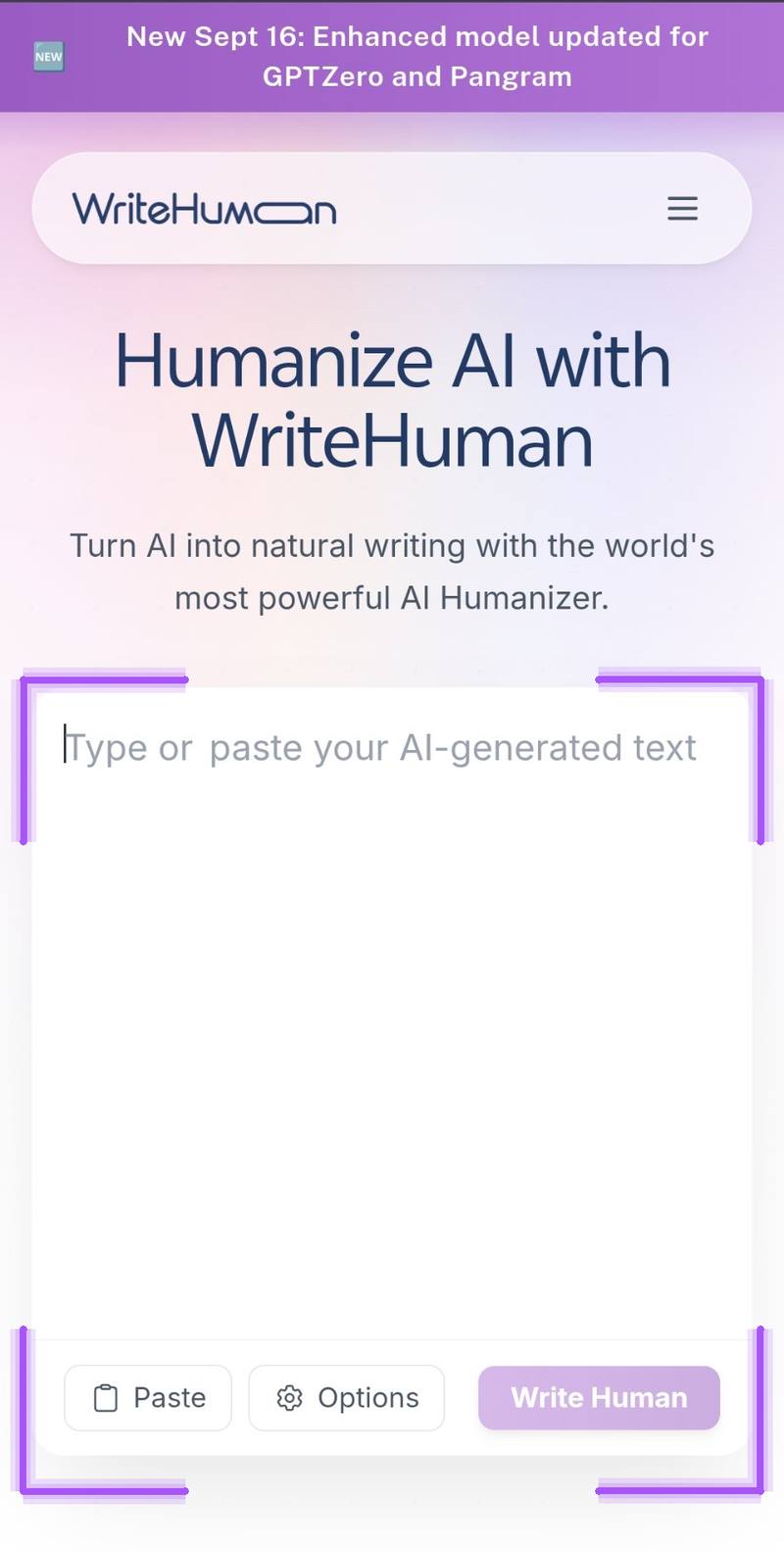WriteHuman এ AI লেখা Paste করুন