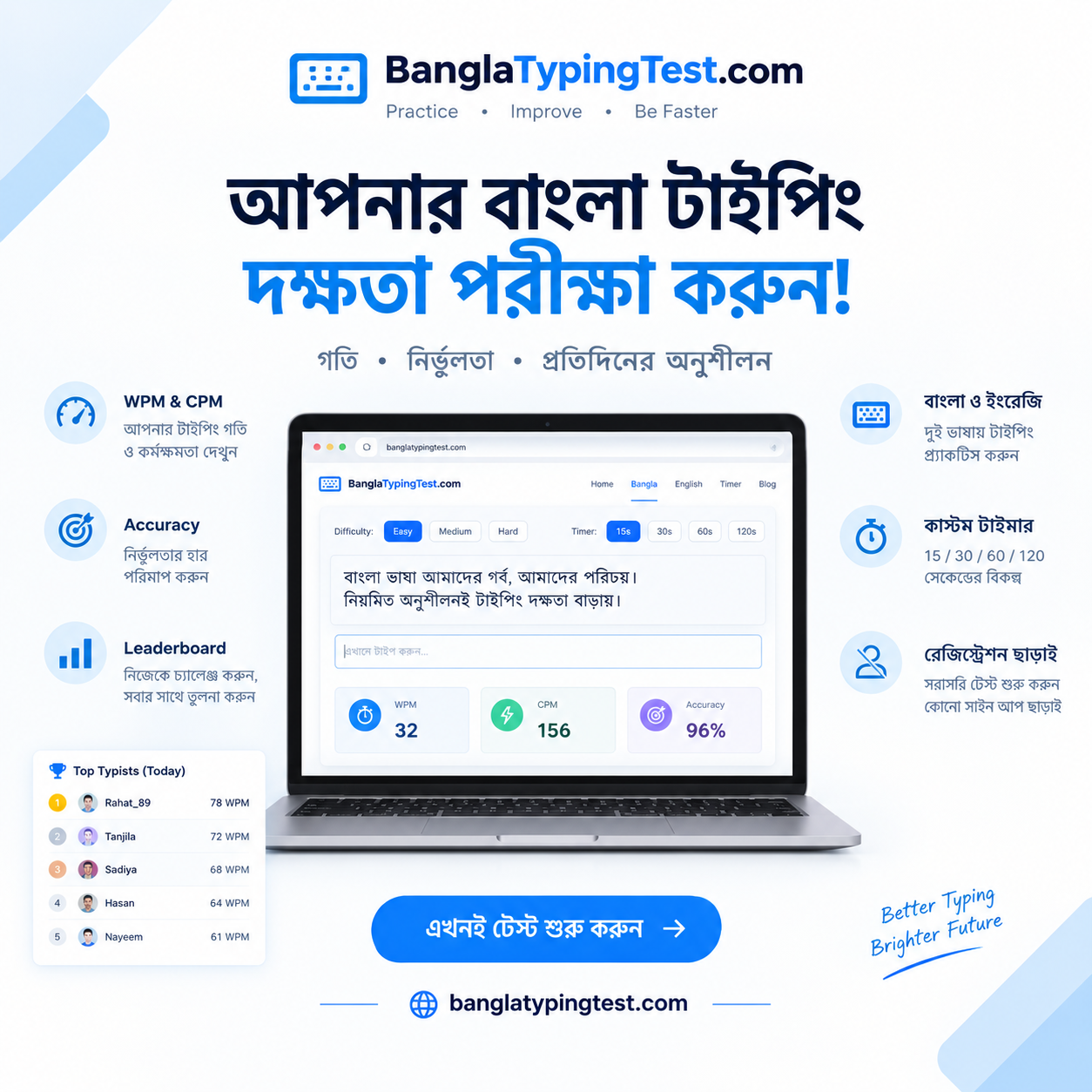বাংলা টাইপিং চর্চা করুন দুর্বার গতিতে